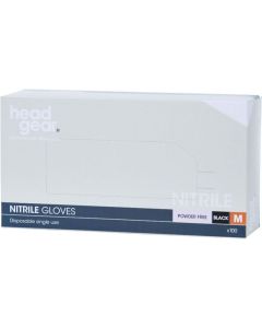 Head Gear Disposable Black Nitrile MEDIUM Gloves (Powder Free) 100